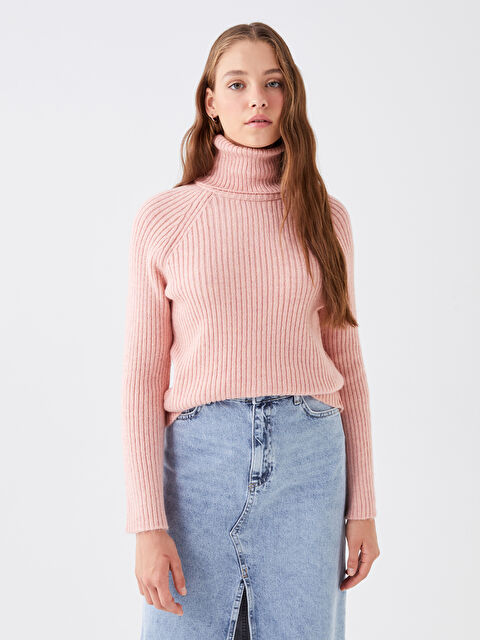 LCW Vision Balıkçı Yaka Düz Uzun Kollu Kadın Triko Kazak - W3DH60Z8-FKK