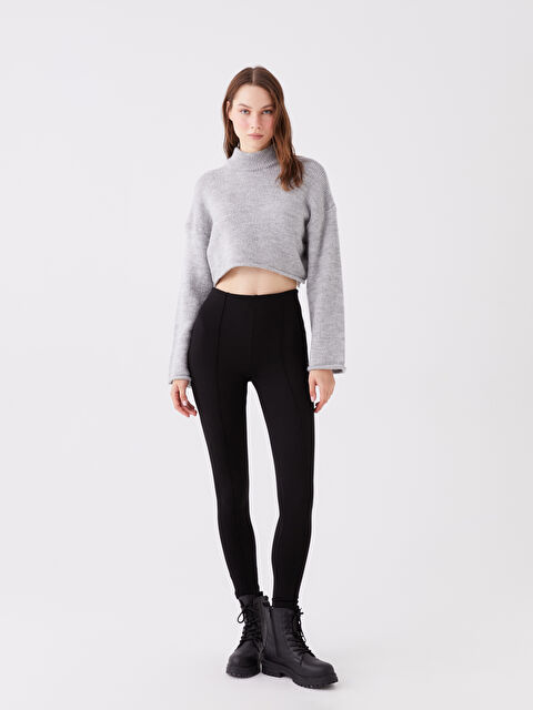 LCW Vision Kadın Beli Lastikli Ekstra Dar Fit Düz Tayt - W3DH67Z8-CVL