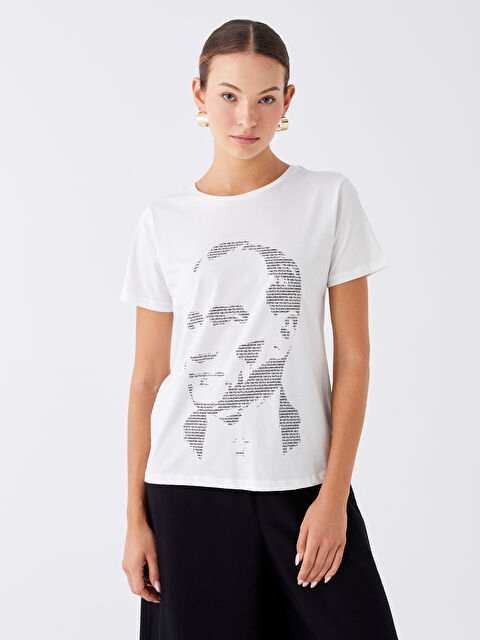 LCWAIKIKI Basic Bisiklet Yaka Atatürk Temalı Kadın Tişört - W3DH70Z8-R9J