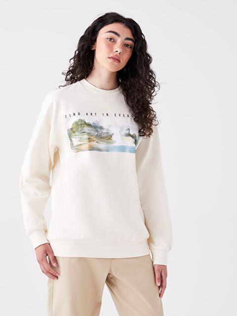 LCW Vision Bisiklet Yaka Baskılı Uzun Kollu Kadın Sweatshirt - W3DH72Z8-RQH