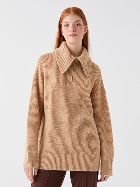 XSIDE Balıkçı Yaka Düz Uzun Kollu Kadın Triko Kazak - W3DJ57Z8-CWX