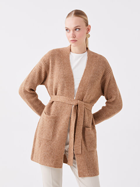 LCWAIKIKI Classic Şal Yaka Düz Uzun Kollu Oversize Kadın Triko Hırka - W3DL15Z8-LDZ