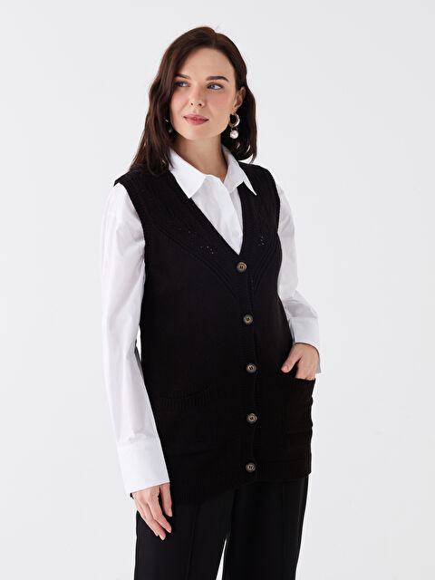 LCW Grace V Yaka Kendinden Desenli Kadın Triko Yelek - W3DM23Z8-CVL