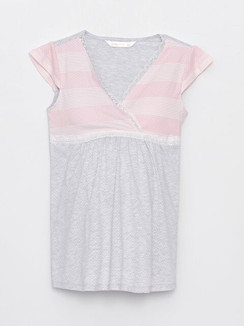 LCW DREAM Kruvaze Yaka Desenli Hamile Pijama Üstü - W3DP86Z8-998