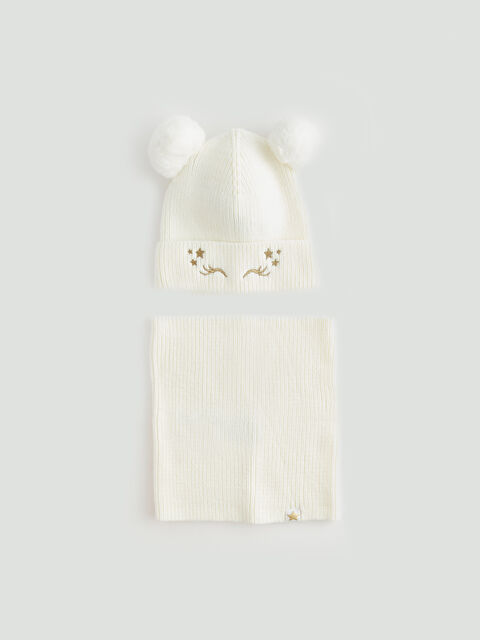 LCW ACCESSORIES Pelüş Ponponlu Kız Çocuk Bere ve Boyunluk - W3DQ58Z4-D3W