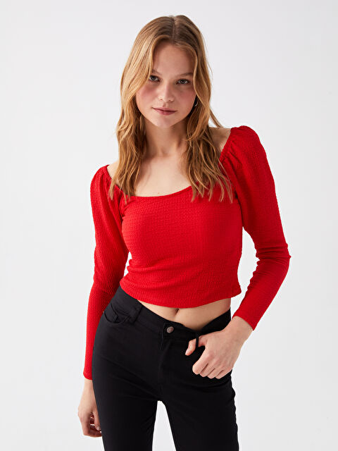 LCW Vision U Yaka Düz Uzun Kollu Kadın Crop - W3DQ59Z8-VJX