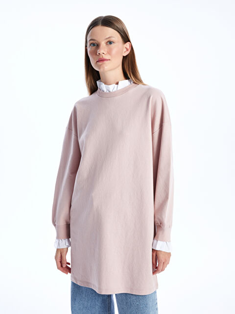 LCW Modest Bisiklet Yaka Düz Uzun Kollu Kadın Sweatshirt Tunik - W3DS47Z8-FHR