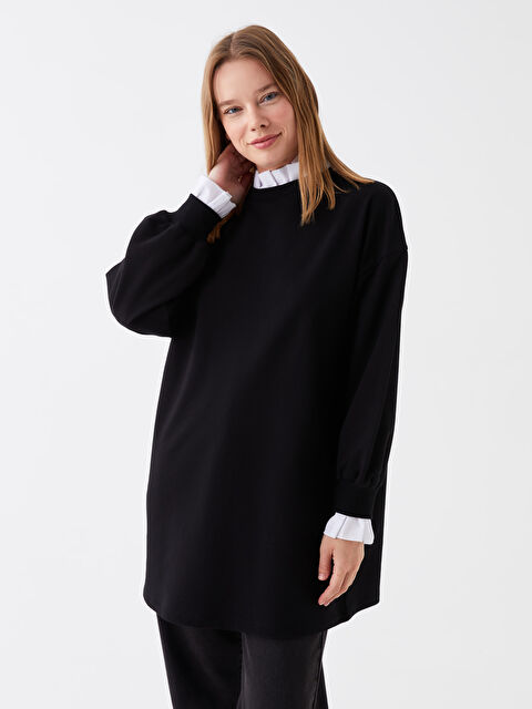 LCW Modest Bisiklet Yaka Düz Uzun Kollu Kadın Sweatshirt Tunik - W3DS47Z8-RQL