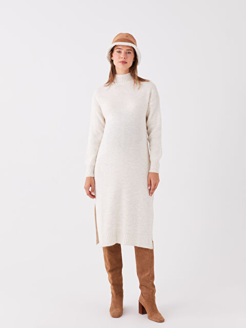 LCWAIKIKI Maternity Yarım Balıkçı Yaka Düz Uzun Kollu Hamile Triko Elbise - W3DT64Z8-L9Y