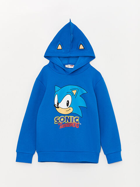 LCW Kids Mavi Sonic Baskılı Uzun Kollu Erkek Çocuk Hoodie