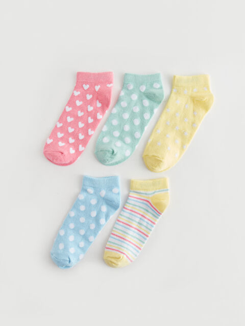 LCW Kids Patterned Girls' Trainer Socks 5 Pack - W3DV35Z4-FMM