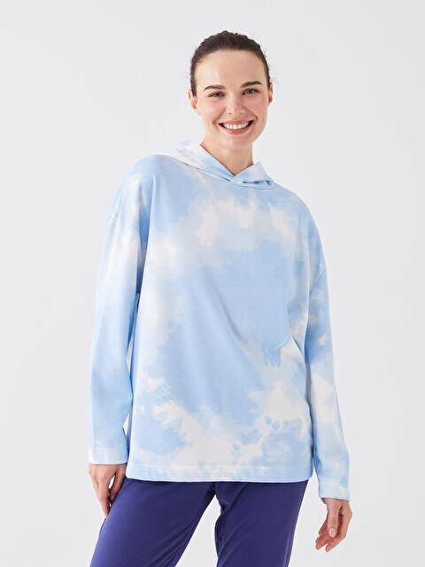 LCW ECO Kapüşonlu Desenli Uzun Kollu Oversize Kadın Pijama Üstü - W3DV39Z8-LQQ