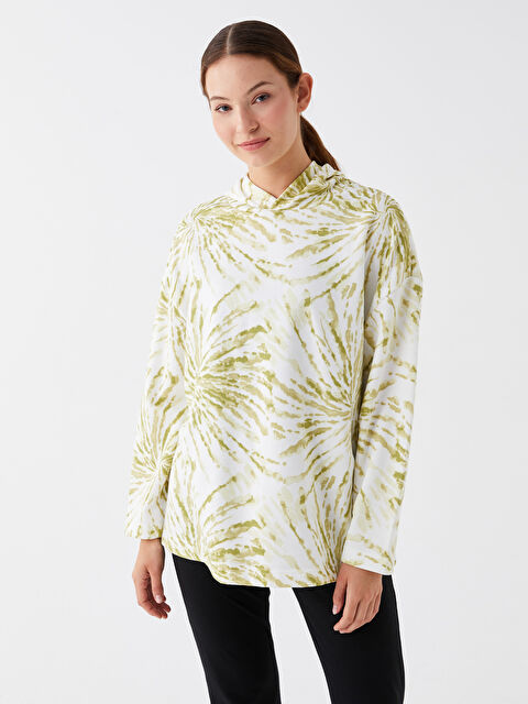 LCW ECO Kapüşonlu Desenli Uzun Kollu Oversize Kadın Pijama Üstü - W3DV39Z8-LRT