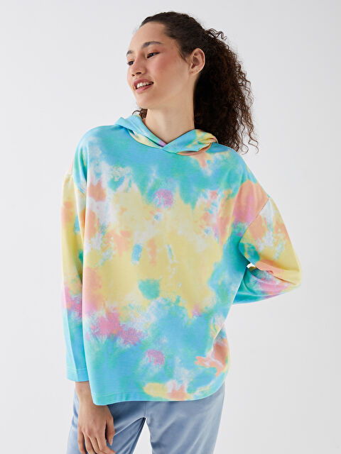 LCW ECO Kapüşonlu Desenli Uzun Kollu Oversize Kadın Pijama Üstü - W3DV39Z8-LSR