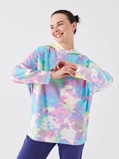 LCW ECO Kapüşonlu Desenli Uzun Kollu Oversize Kadın Pijama Üstü - W3DV39Z8-LT4