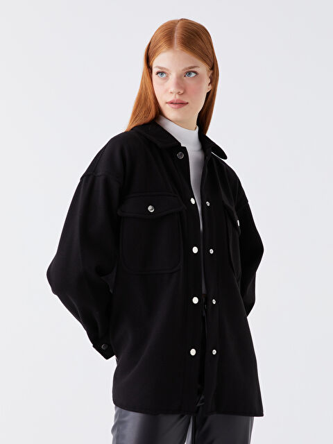 XSIDE Gömlek Yaka Düz Uzun Kollu Kadın Ceket - W3DV40Z8-CVL