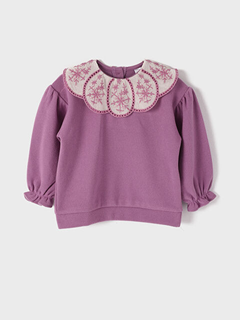 LCW baby Baby Girls Lace Collar Basic Sweatshirt - W3DV78Z1-GUS