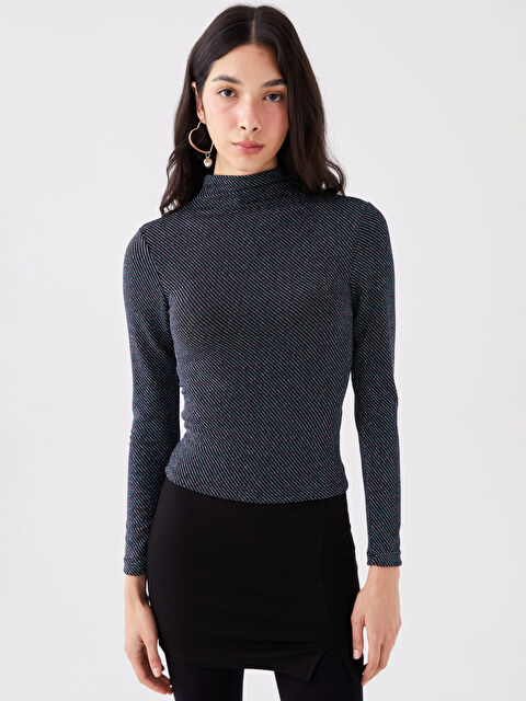 LCW Vision Dik Yaka Düz Uzun Kollu Kadın Tişört - W3DY64Z8-LS0