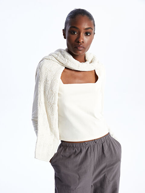 LCW Vision Kare Yaka Düz Uzun Kollu Crop Kadın Bluz