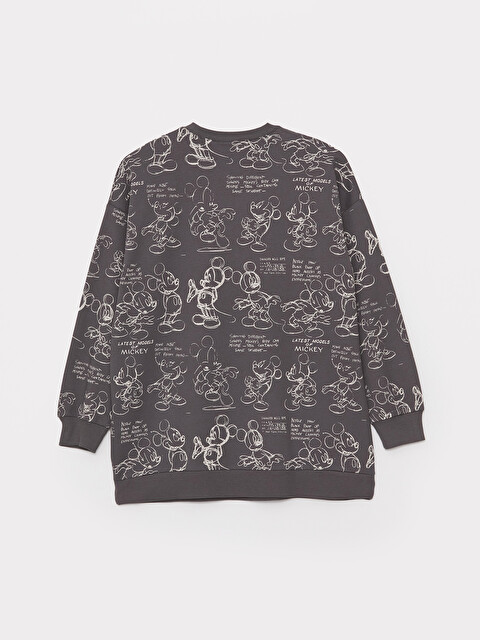 LCW Modest Antrasit Bisiklet Yaka Mickey Mouse Baskılı Uzun Kollu