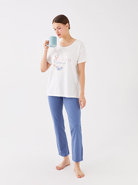 LCW DREAM Bisiklet Yaka Baskılı Kısa Kollu Kadın Pijama Takımı - W3EA82Z8-KZZ