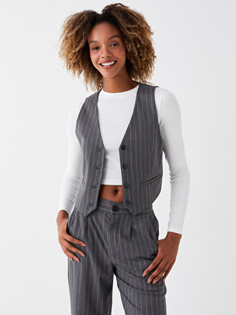 XSIDE V Yaka Çizgili Kadın Klasik Yelek - W3EB53Z8-V44