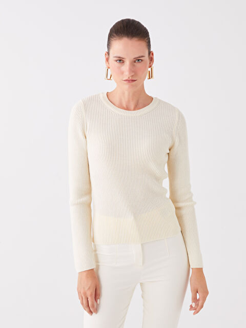 LCWAIKIKI Basic Bisiklet Yaka Düz Uzun Kollu Kadın Triko Kazak - W3EC19Z8-V9H