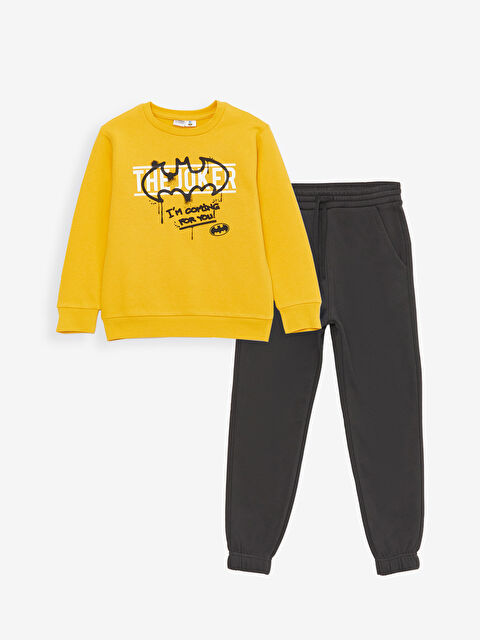 LCW Kids Crew Neck Batman Printed Long Sleeve Boy Sweatshirts and Sweatpants - W3ED12Z4-G0J