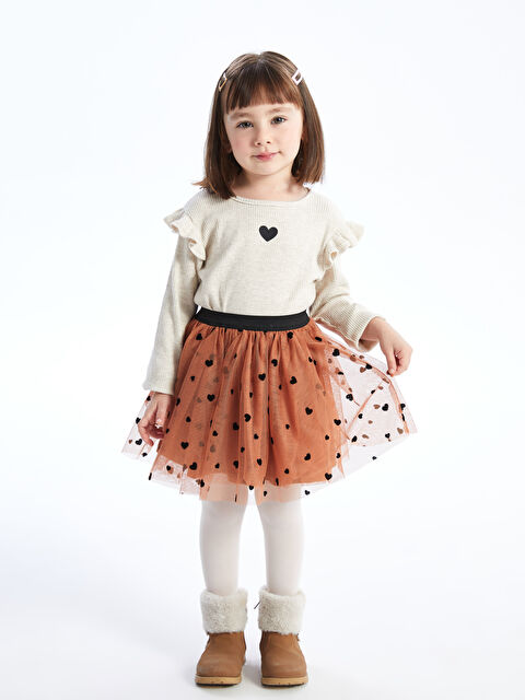 LCW baby Bisiklet Yaka Uzun Kollu Kız Bebek Tişört Etek ve Külotlu Çorap - W3EE56Z1-L8Q