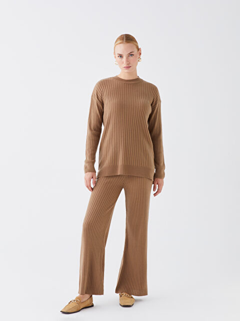 LCWAIKIKI Classic Beli Lastikli Düz Geniş Paça Kadın Triko Pantolon - W3EE70Z8-S6K