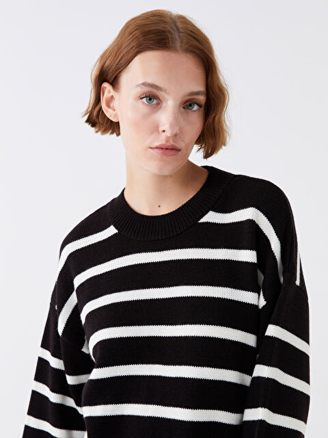 LCW Vision Bisiklet Yaka Çizgili Uzun Kollu Kadın Triko Kazak - W3EH79Z8-LEG