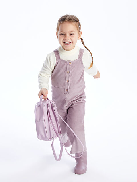 LCW baby Kare Yaka Askılı Kadife Kız Bebek Salopet - W3EJ68Z1-GCW