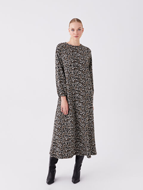 LCW Grace Bisiklet Yaka Desenli Uzun Kollu Kadın Elbise - W3EM09Z8-MNY