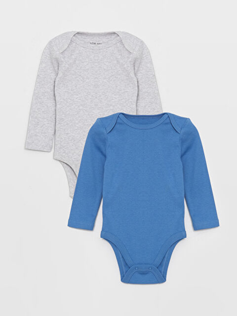 LCW baby Bisiklet Yaka Baskılı Erkek Bebek Çıtçıtlı Bodysuit 2'li - W3EM67Z1-KDW