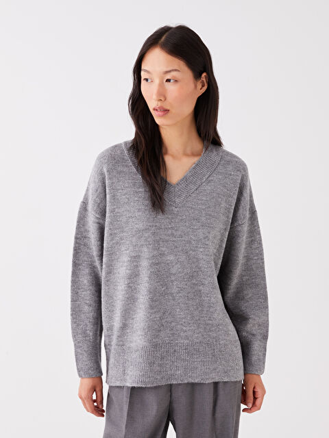 LCW Vision V Yaka Oversize Kadın Triko Kazak - W3EN46Z8-LAL