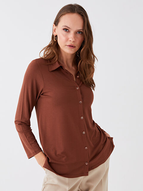 LCW Grace Gömlek Yaka Düz Uzun Kollu Kadın Bluz - W3ES77Z8-HHN