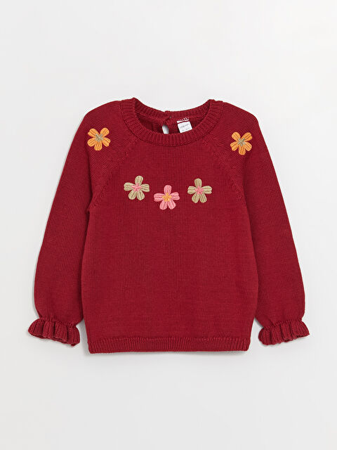 LCW baby Bisiklet Yaka Nakışlı Kız Bebek Triko Kazak - W3ET28Z1-V4W