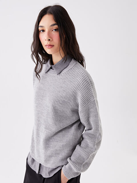 LCW Vision Bisiklet Yaka Düz Uzun Kollu Kadın Triko Kazak - W3ET32Z8-SLS