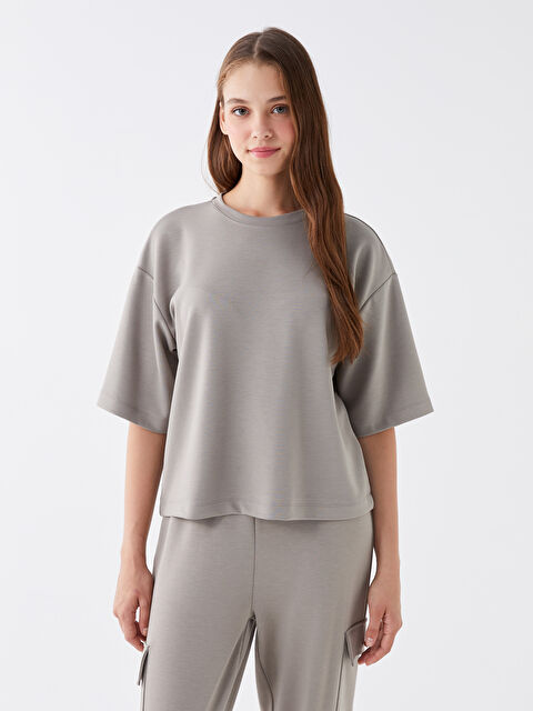 LCW Vision Bisiklet Yaka Düz Kısa Kollu Kadın Tişört - W3ET96Z8-GTC