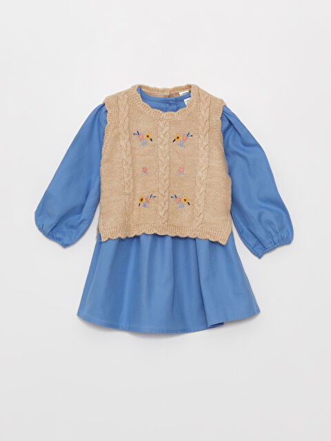 LCW baby Bisiklet Yaka Kız Bebek Elbise ve Süveter 2'li Takım - W3EY19Z1-GXL