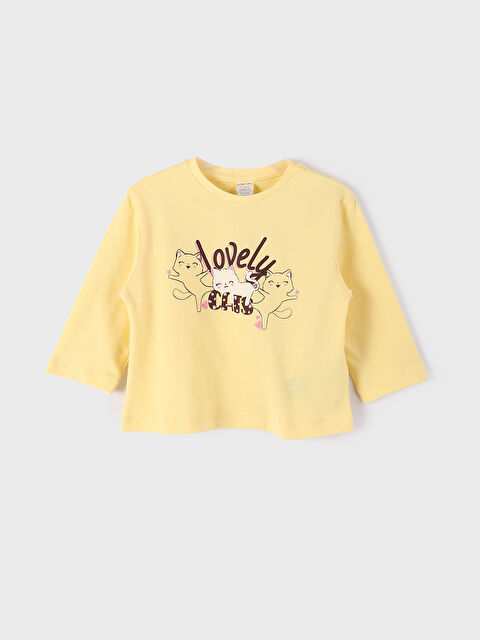 LCW baby Crew Neck Long Sleeve Printed Baby Girls' T-Shirt - W3EY40Z1-FTK