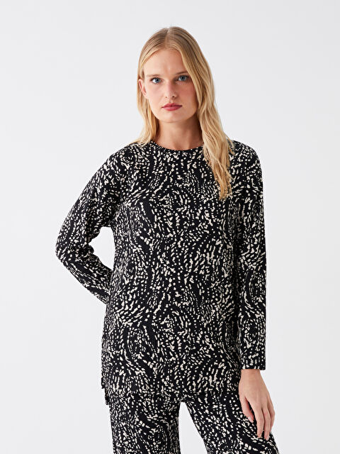 LCWAIKIKI Basic Bisiklet Yaka Baskılı Uzun Kollu Kadın Tunik - W3FC35Z8-LQJ