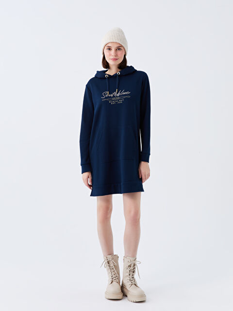 SOUTHBLUE Kapüşonlu Baskılı Uzun Kollu Kadın Sweat Elbise - W3FC88Z8-DWP