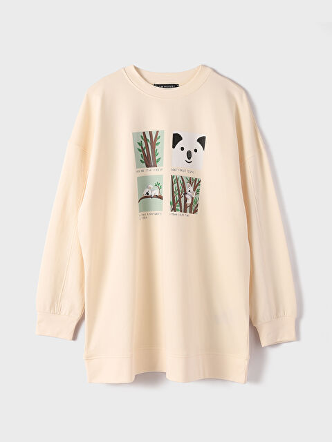 LCW Modest تونيك سويتشيرت مطبوع بياقة دائرية للسيدات - W3FD56Z8-FDP