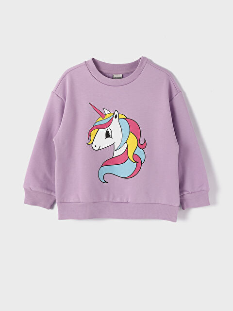 LCW Kids Crew Neck Long Sleeve Printed Baby Girls' Sweatshirt - W3FF24Z4-FMN
