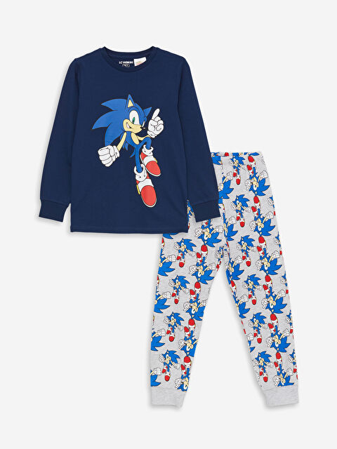 LCW Kids Bisiklet Yaka Sonic Baskılı Uzun Kollu Erkek Çocuk Pijama Takımı - W3FF42Z4-JC7
