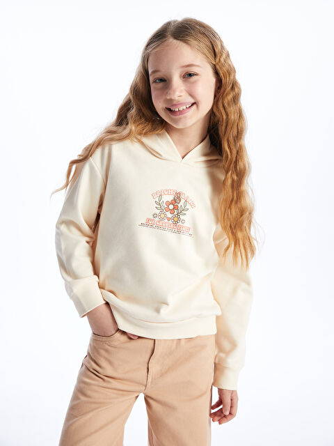 LCW Kids Printed Long Sleeve Girls' Hoodie - W3FI09Z4-FSQ
