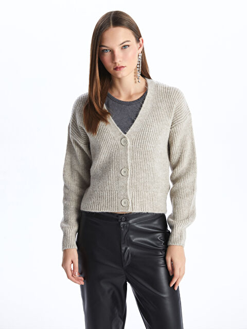 LCW Vision V Yaka Kadın Triko Hırka - W3FJ26Z8-Y0T