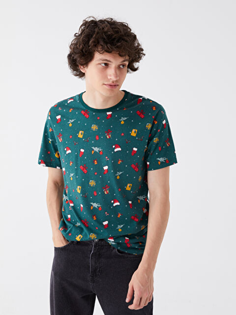 XSIDE Crew Neck Short Sleeve New Year Themed Jersey Men's T-Shirt - W3FN99Z8-SBQ