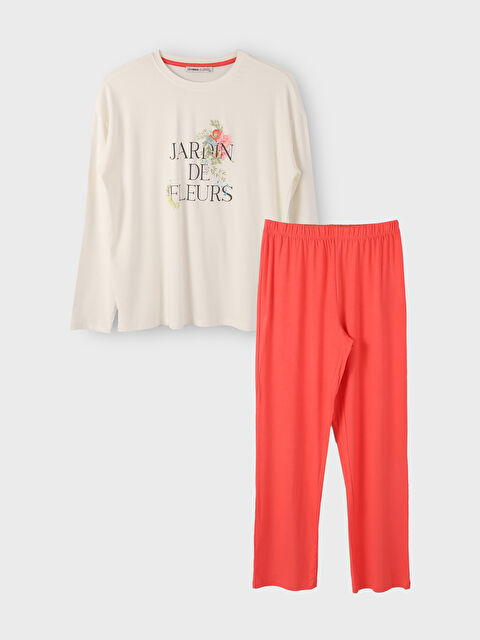 LCW DREAM Crew Neck Printed Long Sleeve Women's Pyjama Set - W3FO08Z8-GXA